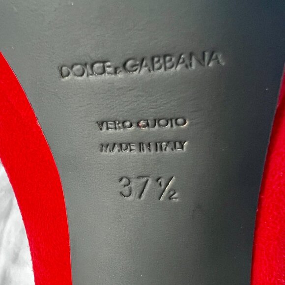 Dolce & Gabbana Red Suede Platform Heels 37.5 COA - Picture 7 of 9